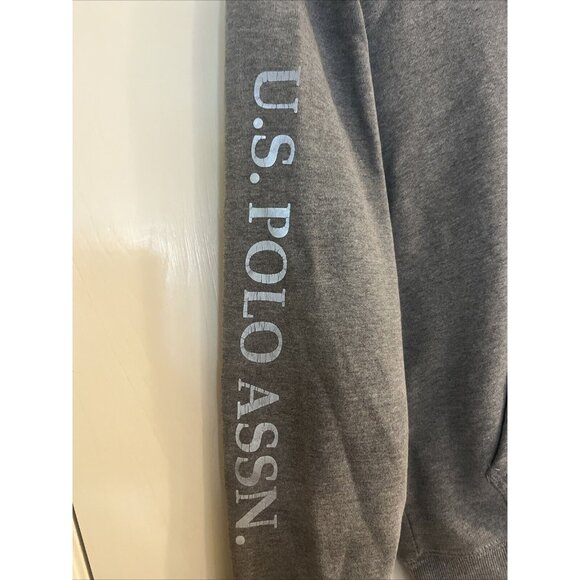 US POLO gray Zipper Hoodie Sweatshirt Front Logo Design Side Arm Print M Sz S - Picture 3 of 9